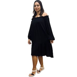 Vestido Midi Soltinho Ombro a Ombro Preto