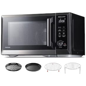 Micro Ondas de Bancada 7 em 1 em Aço Inoxidável 30L com 27 Programas e AirFryer, 110V 1000W, TOSHIBA, Preto