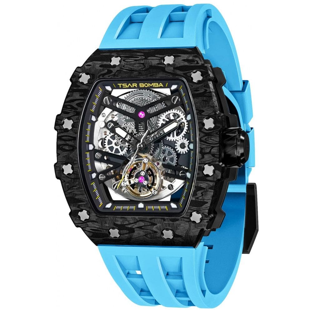 Relógio Masculino Automático Mecânico a Prova dÁgua 50M, TSAR BOMBA TB 8208, Azul Claro