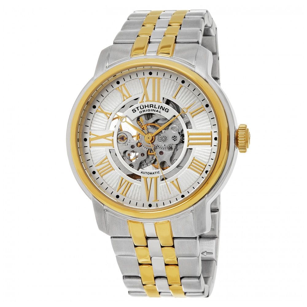 Relógio Masculino Stuhrling 812.04 Automático 42mm, Prata e Dourado