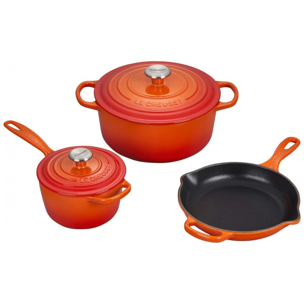 Conjunto de Panelas e Frigideiras de Ferro Fundido Esmaltado, 5 Peças, LE CREUSET MS1605 2SS, Laranja
