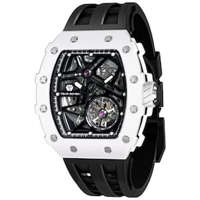 Relógio Masculino Analógico Automático Mecânico a Prova dÁgua 50M com Pulseira de Silicone, TSAR BOMBA TB 8209Ceramic, Preto e Branco
