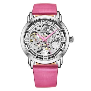 Relógio Automático Winchester 3982 40mm, Mostrador Prateado, Pulseira de Couro Rosa Fivela Tang Prata, Stuhrling