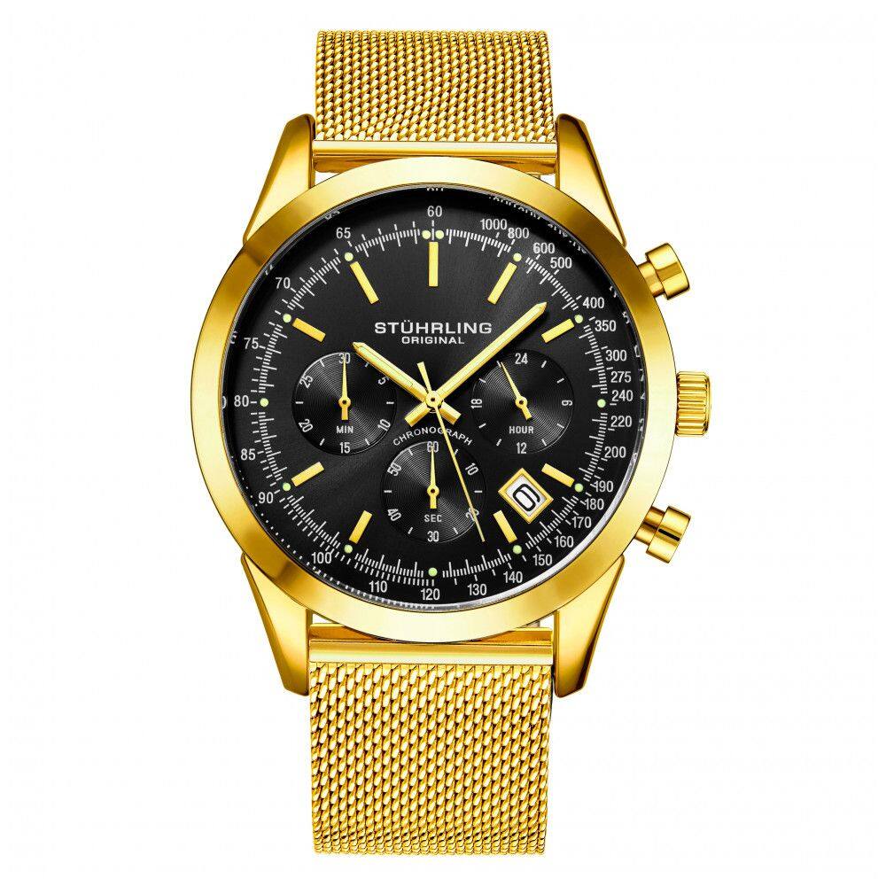 Relógio Masculino Stuhrling Rialto 3975L Quartzo 44mm com Cronográfo, Dourado