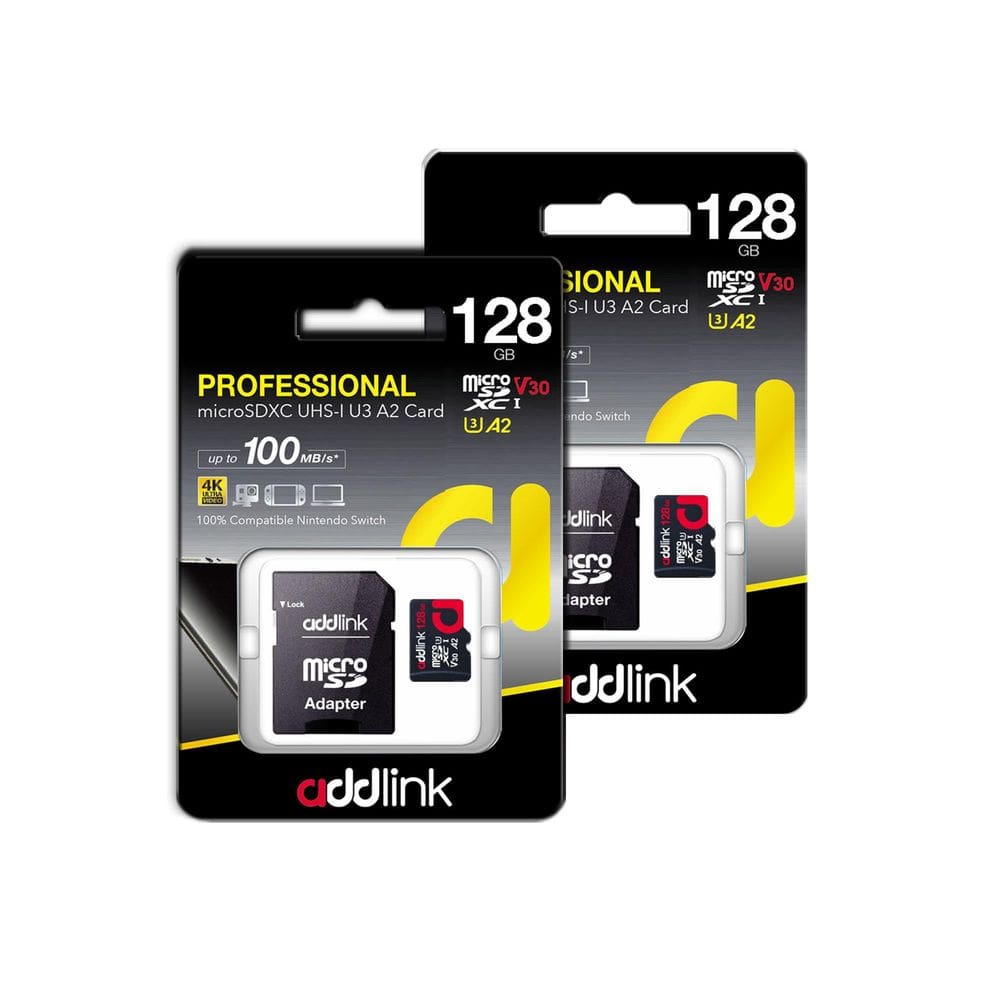 Cartão de memória addlink microSDXC 128GB, pacote com 2 unidades e adaptador V30 U3