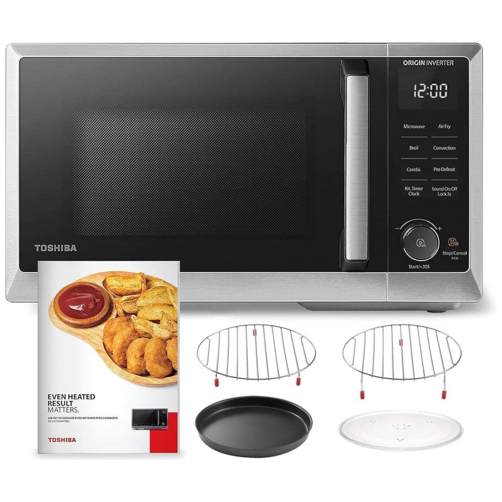 Micro Ondas de Bancada 6 em 1 em Aço Inoxidável 25L com 11 Programas e AirFryer, 110V 1800W, TOSHIBA, Prata