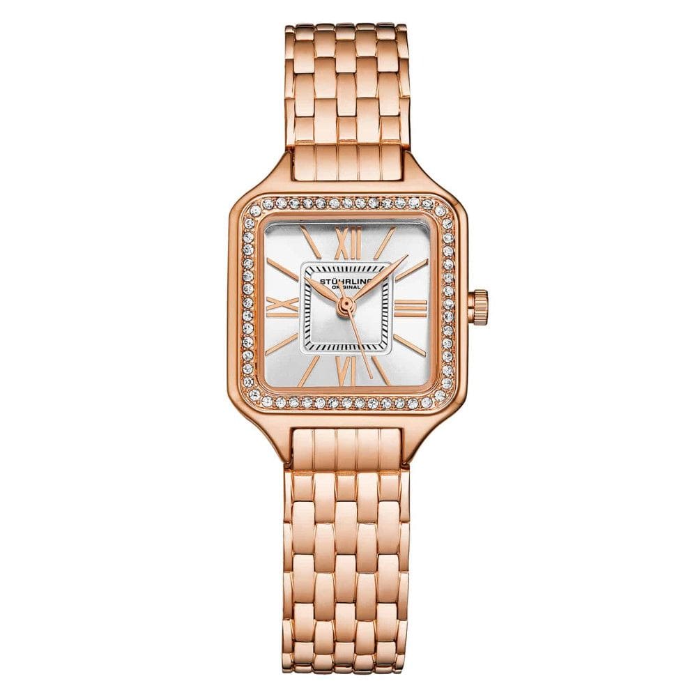 Relgio Stuhrling Confidant Square Crystal 27mm 4020 Classic, Mostrador Prateado e Pulseira Rosa