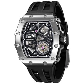 Relógio Masculino Analógico Automático a Prova dÁgua 50M com Pulseira de Silicone, TSAR BOMBA TB 820679SGLZ, Preto e Prata