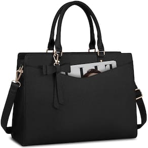 Bolsa para laptop RAINSMORE para mulheres, bolsa de poliuretano de 15,6", impermeável, preta