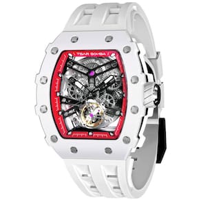 Relógio Masculino Analógico Automático 22mm à Prova dÁgua com Pulseira de Silicone, TSAR BOMBA TB 8208SGLZ, Branco