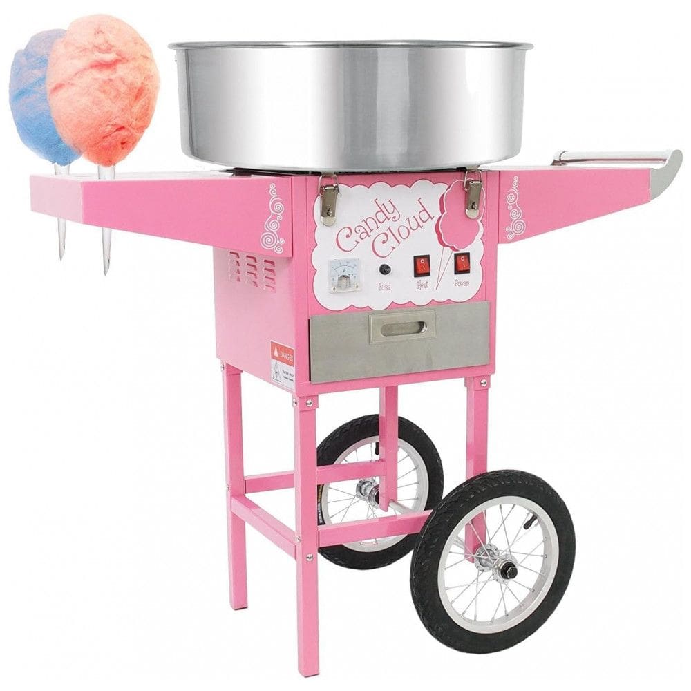 Máquina de Algodão Doce Elétrica Profissional em Aço Inoxidável e Designer de Carrinho, 110V, Funtime FT1000CCK P, Rosa