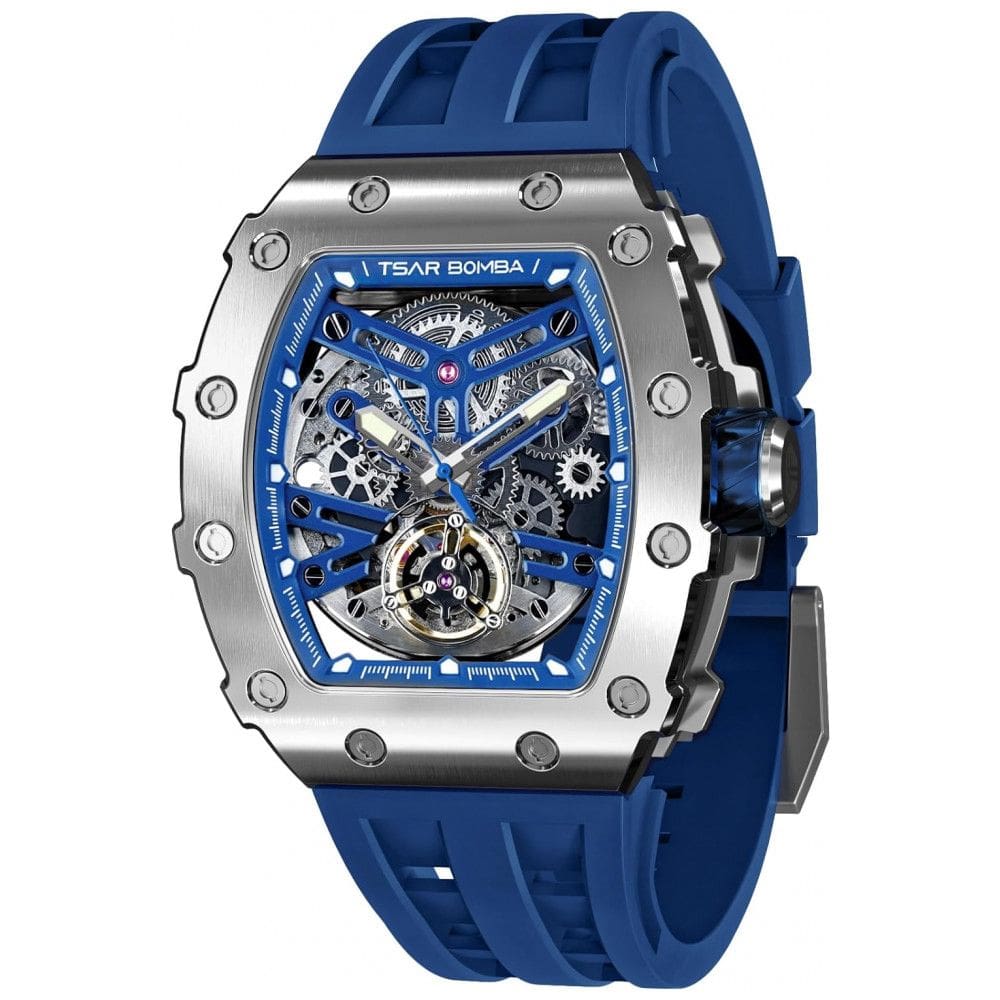 Relógio Masculino Automático Analógico a Prova dÁgua 50M, TSAR BOMBA TB8208SGLZ, Azul