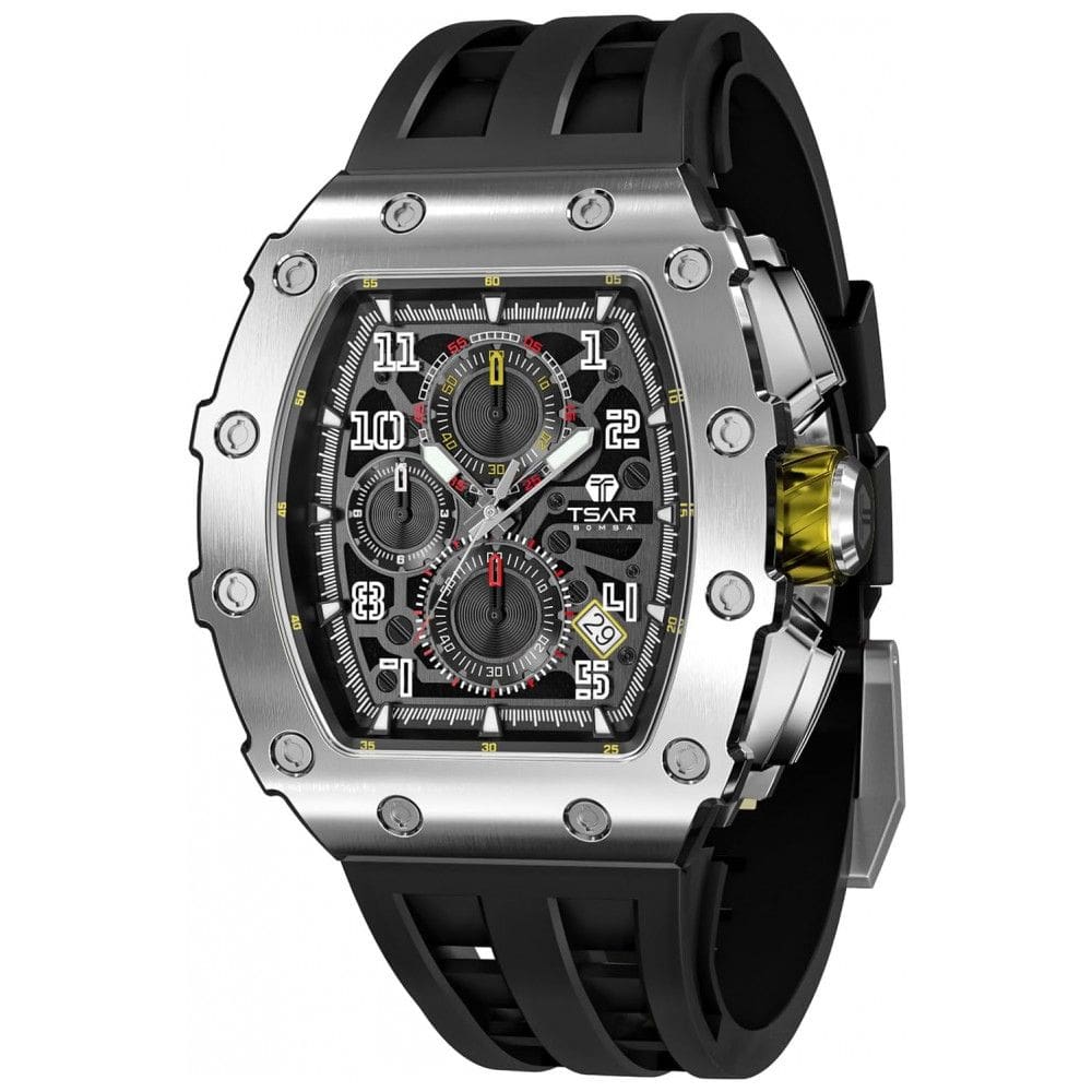 Relógio Masculino Automático Analógico a Prova dÁgua 50M com Cronógrafo, TSAR BOMBA TB 8204SGLZHX, Preto