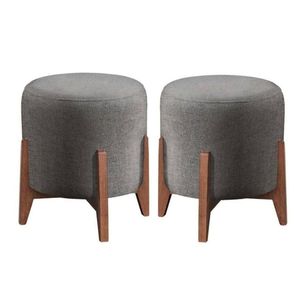 Kit 2 Puff Decorativo Para Sala Redondo Luxo Viena Linho cinza