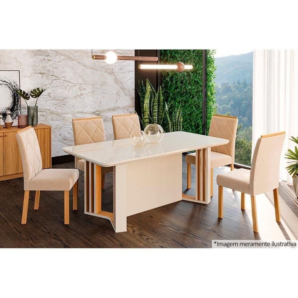 Cadeira Sala De Jantar Fernanda Kit 6 Un Nature-madeirado-suede Nude Bege