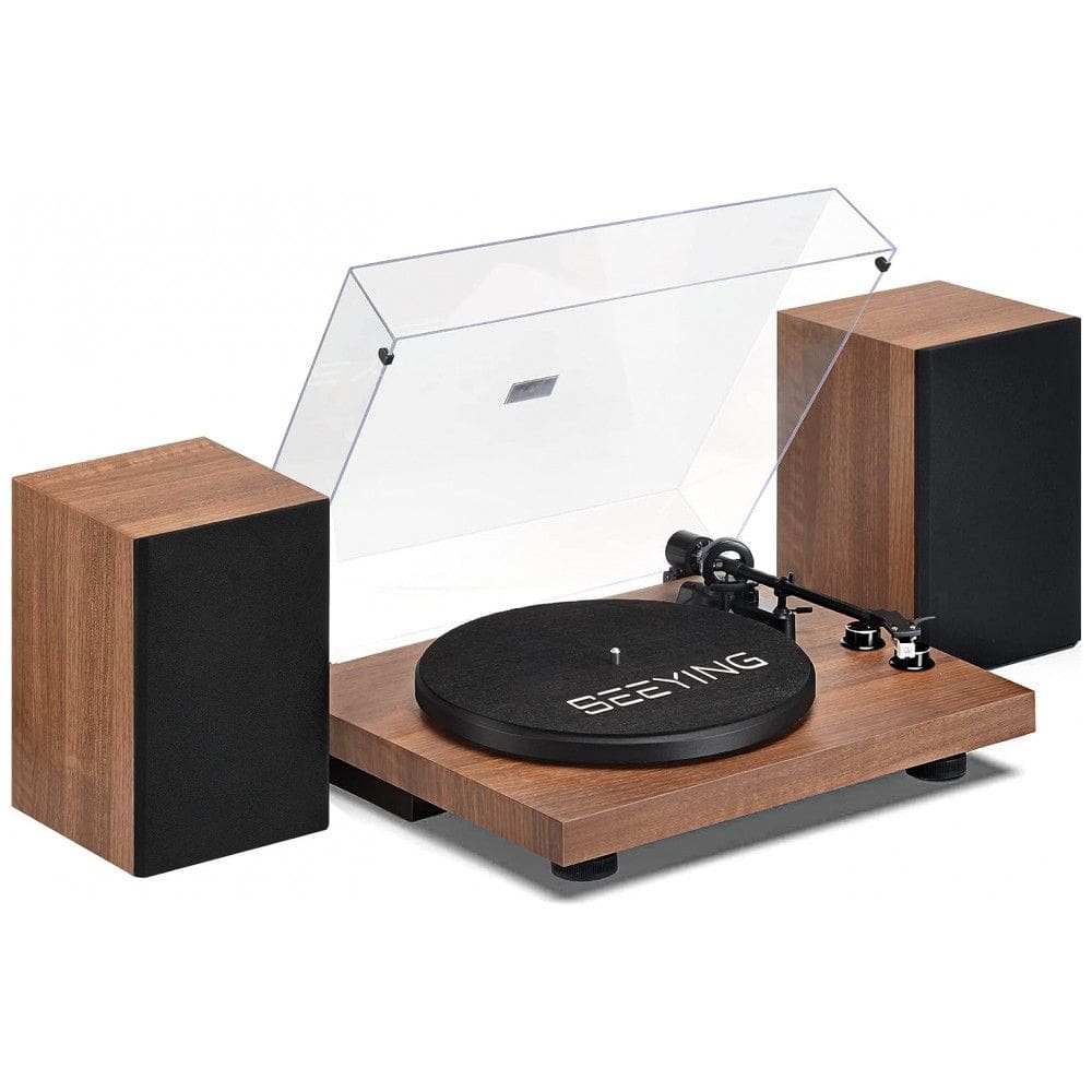 Toca Discos Retro 2 Velocidades com Gravação USB e Cartucho Magnético, SeeYing, Marrom