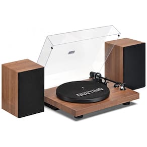 Toca Discos Retro 2 Velocidades com Gravação USB e Cartucho Magnético, SeeYing, Marrom