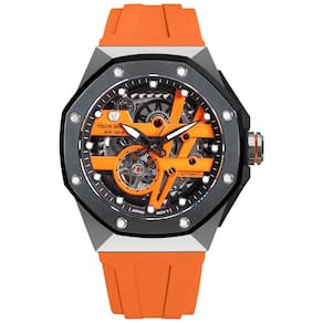 Relógio Masculino Analógico Automático Mecânico a Prova dÁgua 100M com Pulseira de Silicone, TSAR BOMBA SGLZTB8803, Laranja