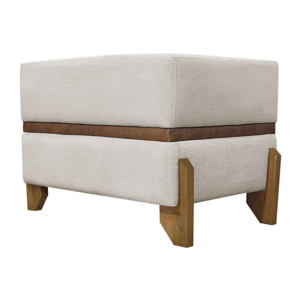 Puff Recamier Kodama Para Cama De Solteiro 50cm Bouclé Pé Castanho - Bege Bouclé