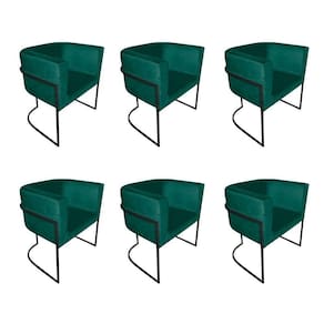 Kit 6 Cadeiras De Jantar Premium Base De Ferro Preta Veludo Verde