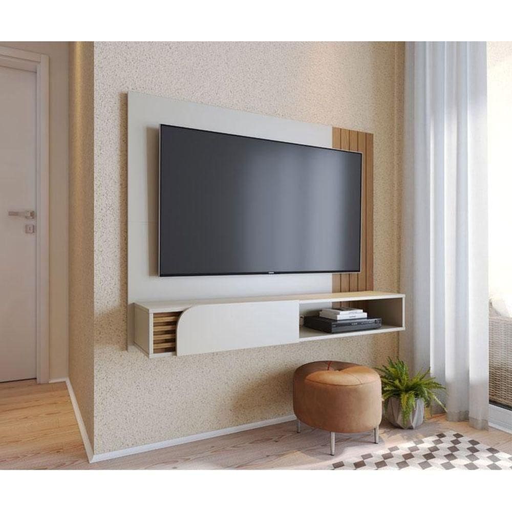 Painel Para Tv Home Suspenso Ambiente Jurerê Off White Matte Freijó - Colibri