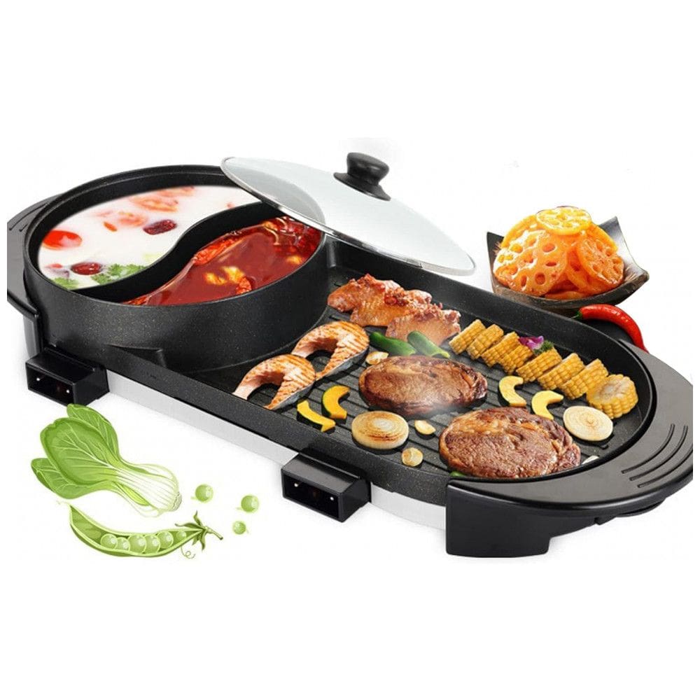 Grill Elétrico Antiaderente 2 em 1 serve até 8 Porções, 110V 1100W, SNKOURIN, Preto