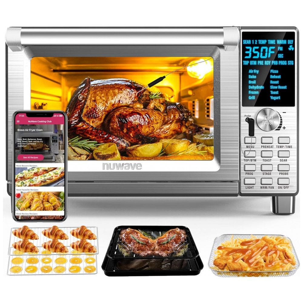 Forno Elétrico de Bancada 28,4 Litros 12 em 1 com Termômetro Inteligente Integrado, 110V 1800W, Nuwave Bravo XL, Prata