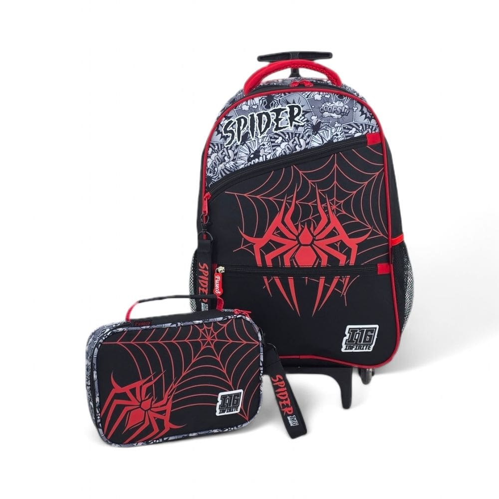 Kit mochila infantil rodinha estojo box fuseco Spider Man