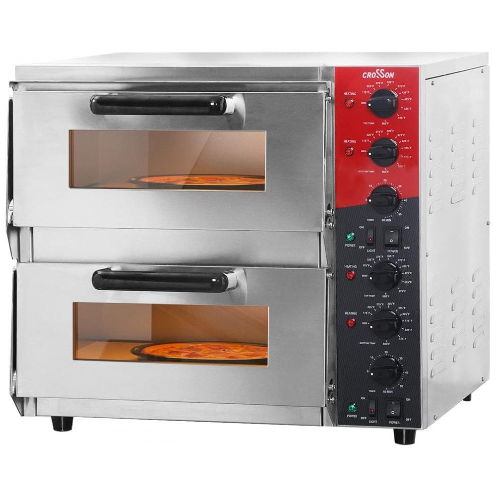 Forno de Pizza Elétrico Duplo Profissional com Controle de Temperatura, 110V 3200W, Crosson, Prata