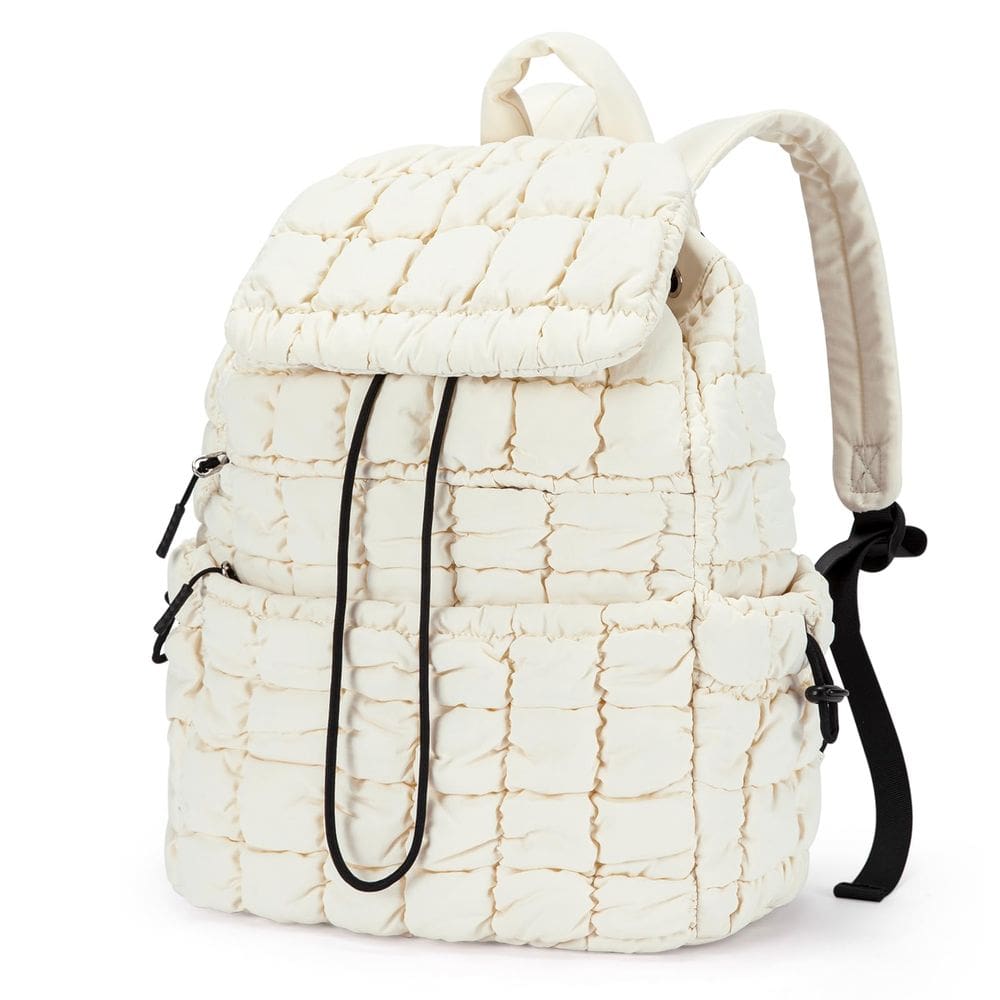 Mochila CLUCI Puffy acolchoada para mulheres, leve, bege