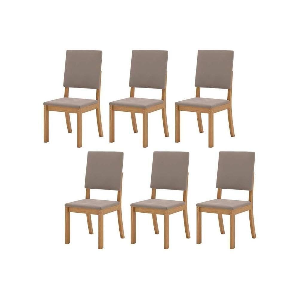Cadeira Sala de Jantar Milla Kit 6 Un Nature/Veludo Light Marrom Amêndoa - Henn