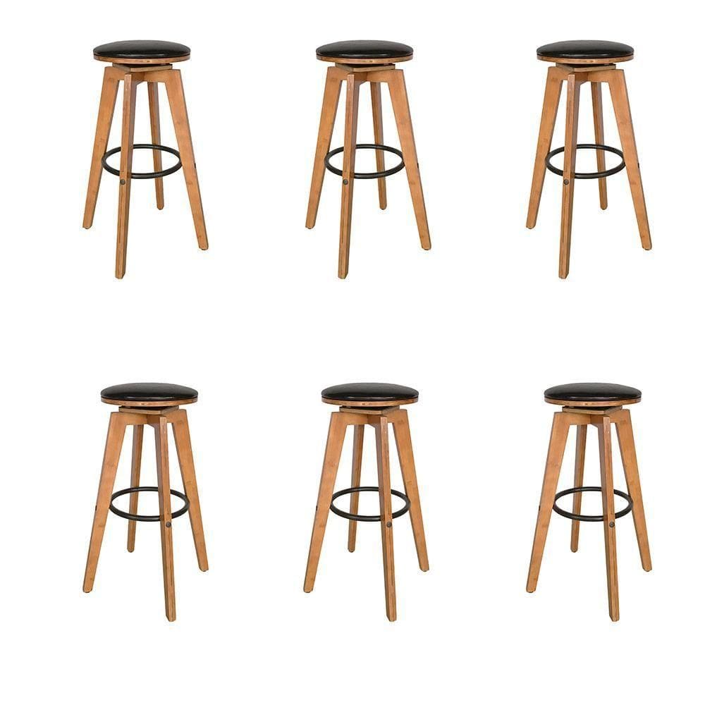 Kit 6 Banquetas Decorativas Hetfield Pu Madeira C/apoio Para Os Pés Base Giratória G56 - Gran Belo