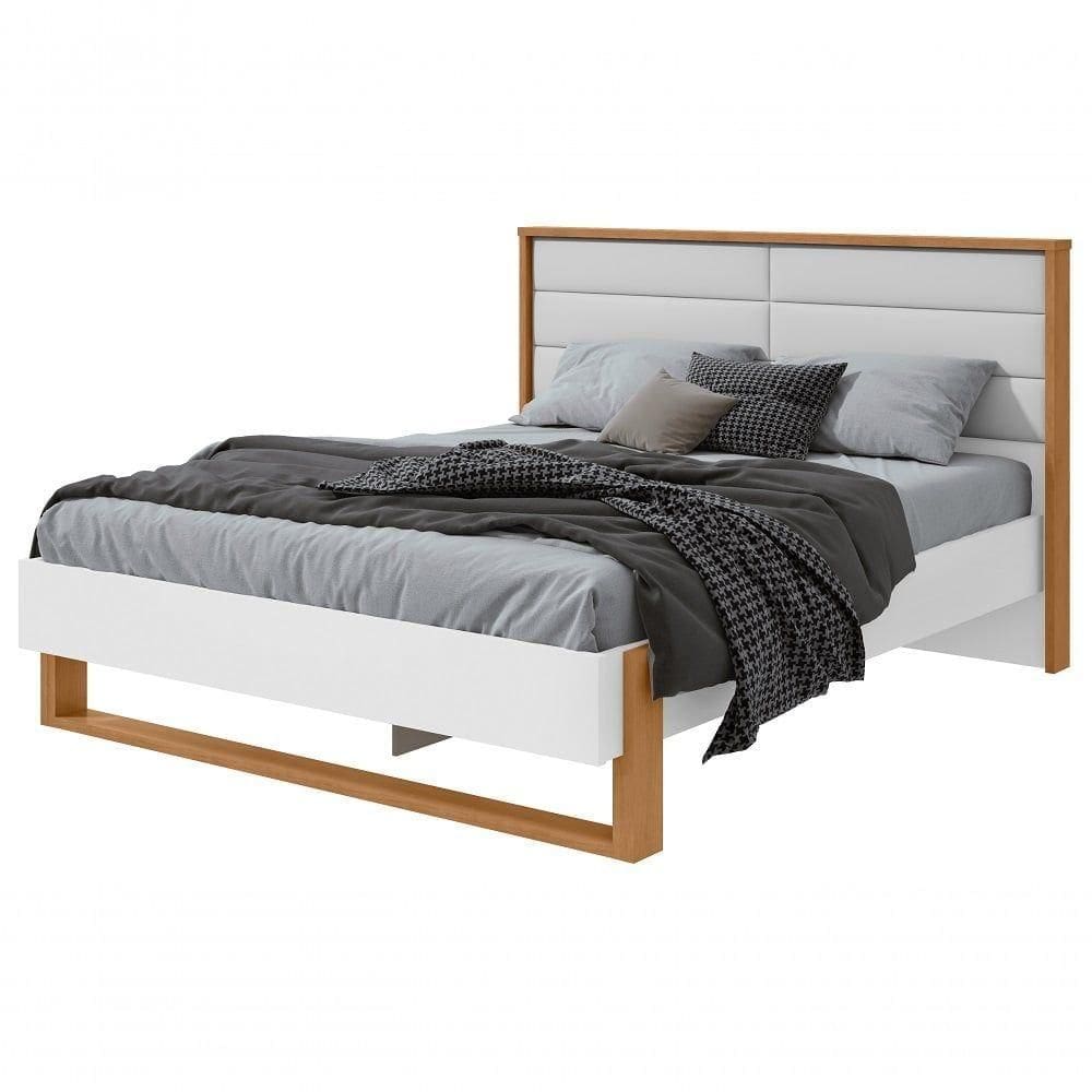 Cama Casal 160cm Com Led Freetown - Lopas Amendoa Clean/branco.
