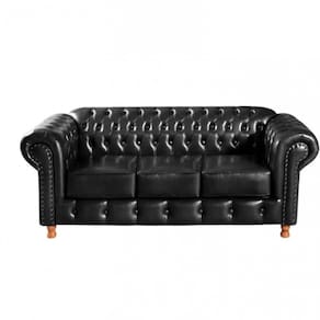 Sofá Luís Xv 3 Lugares Chesterfield Capitonê Vintage Clássic Preto
