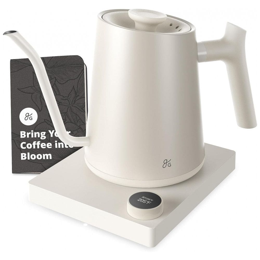 Chaleira Elétrica 800mL Pescoço de Ganso, Projetada em St Louis, 110V 1200W, Greater Goods GK0448, Branco Bétula