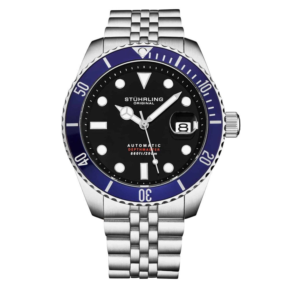 Relgio Automtico Depthmaster 4045 44mm com Mostrador Preto e Moldura Azul Stuhrling