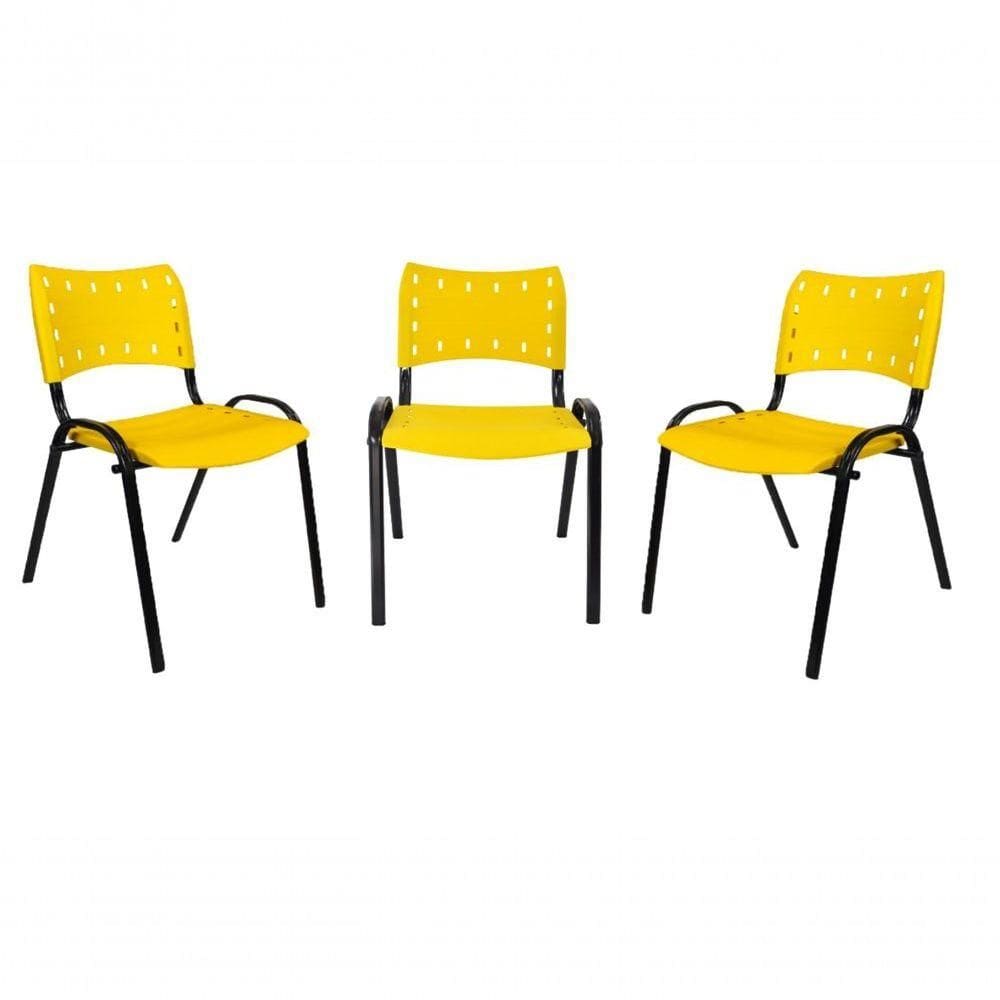 Kit 3 Cadeiras Iso Para Escola Escritório Comércio Amarelo Base Preta