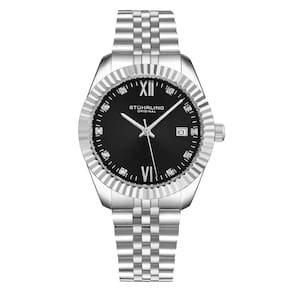 Relgio Gamine Classic 42mm com Mostrador Preto e Pulseira Prateada da Stuhrling