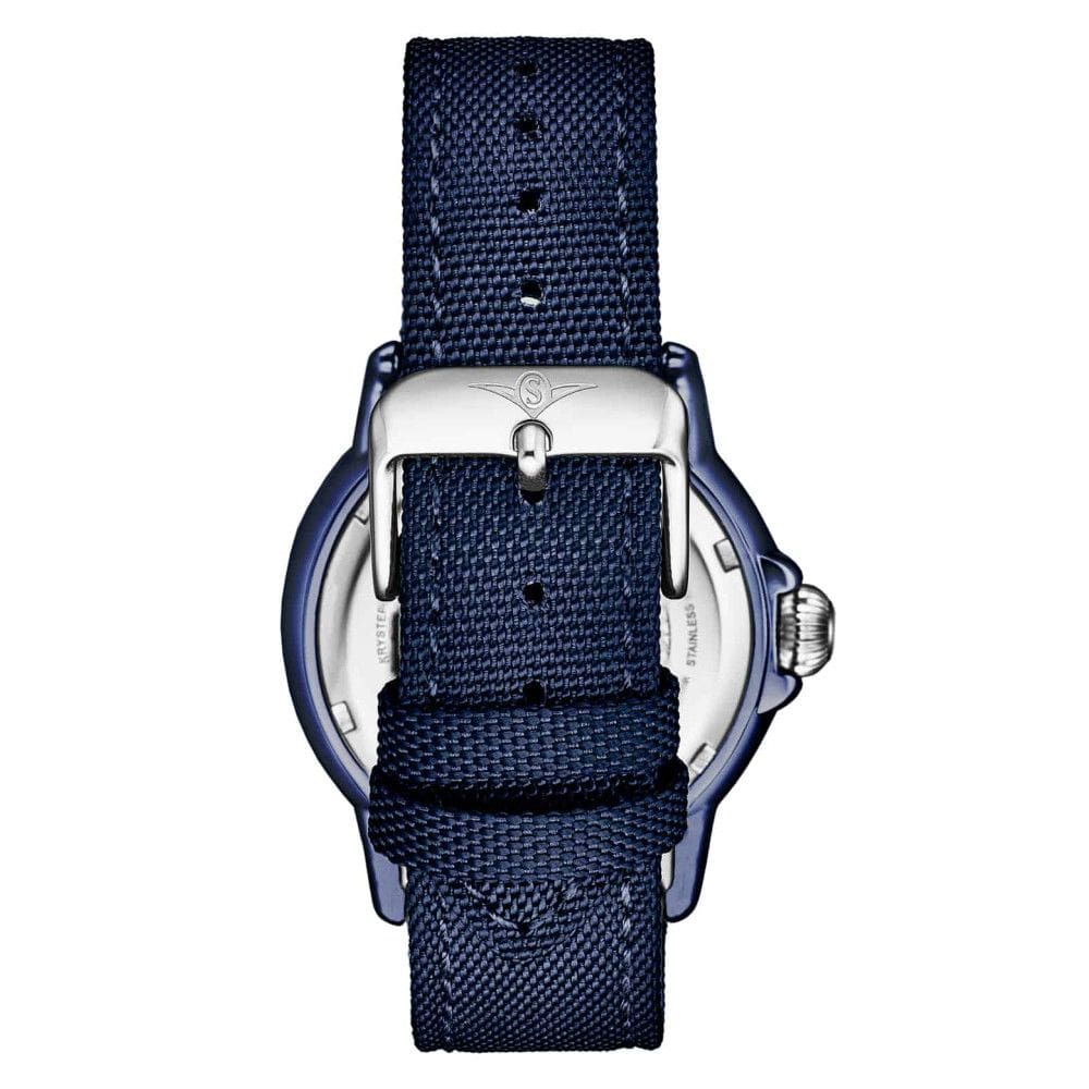 Relgio Stuhrling Explorer 4041, 40mm, moldura em azul, coroa prateada e pulseira azul