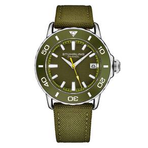Relgio masculino Explorer 4041 40mm, moldura e pulseira verde oliva, coroa prateada, marca Stuhrling