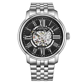 Relgio Automtico Atrium 4031 com Mostrador Preto de 42mm, Pulseira de Ao Inoxidvel Prateado e Fivela Dobrvel em Prata Stuhrling