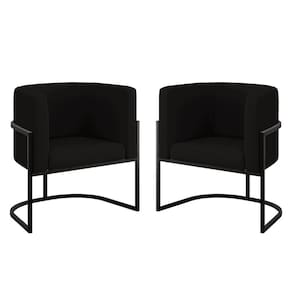 Kit 02 Cadeiras Poltrona Veludo Sala Quarto Base De Metal Black Preto