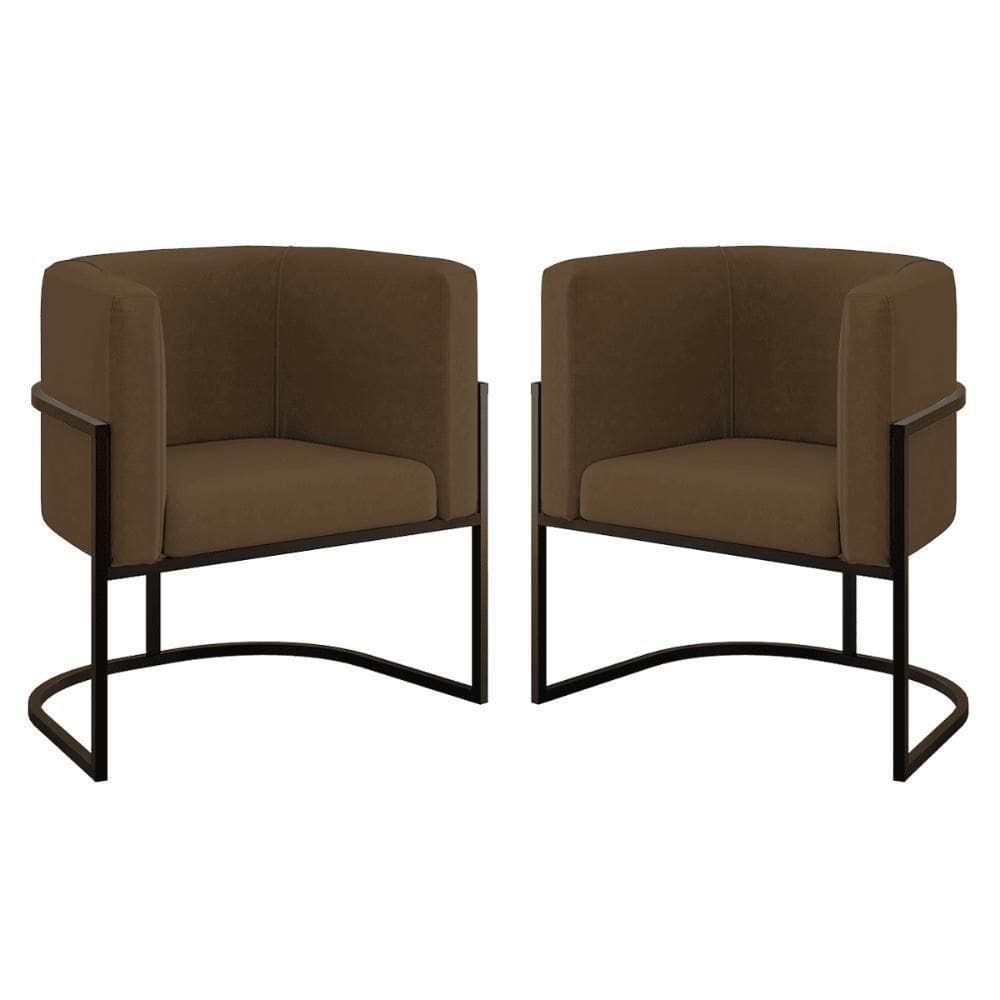 Kit 02 Cadeiras Poltrona Sala Quarto Base De Metal Black Marrom