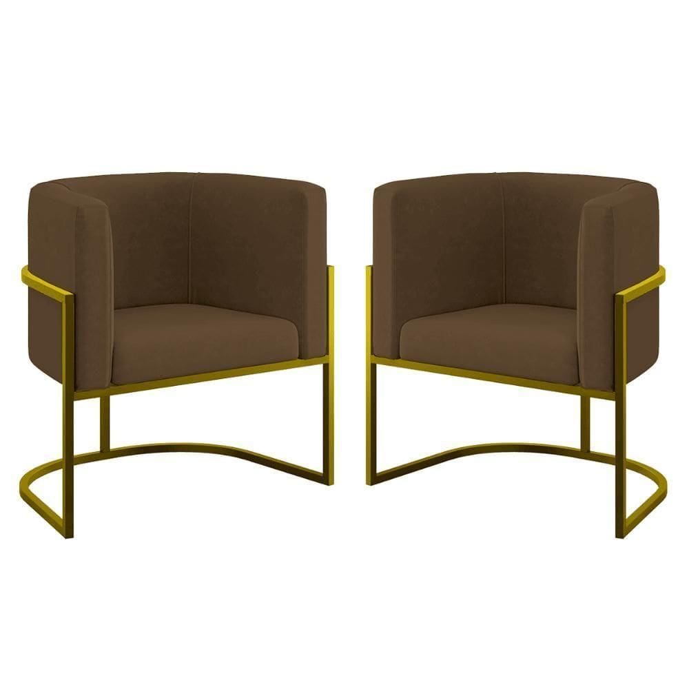 Kit 02 Cadeiras Poltrona Sala Quarto Base De Metal Gold Marrom