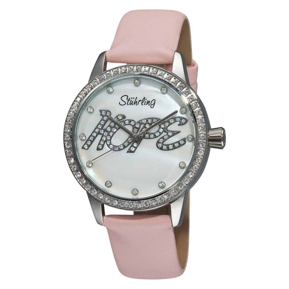Relogio Lady Hope 519H 38mm Fashion, Mostrador Branco e Pulseira de Couro Rosa com Fivela Tang, Stuhrling.