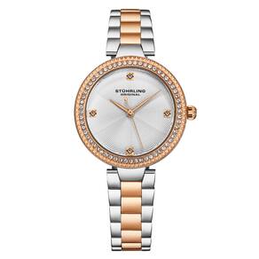 Relgio Stuhrling Brilliance 4043 32mm, Mostrador Prateado, Pulseira Bicolor em Ouro Rosa e Prata