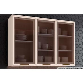 Armário De Cozinha Modulado Connect 3 Portas De Vidro 120cm Off White - Henn