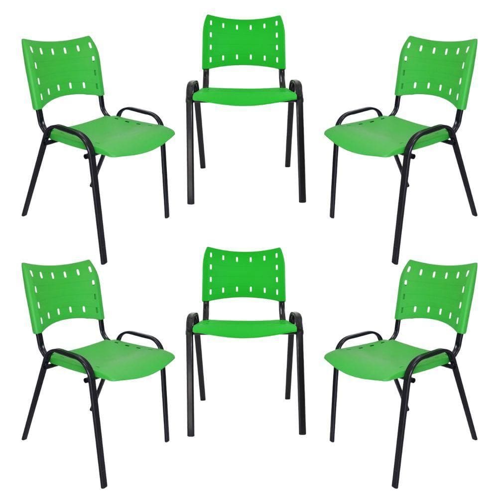 Kit 6 Cadeiras Iso Para Escola Escritório Comércio Verde Base Preta