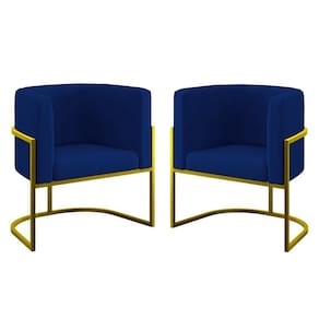 Kit 02 Cadeiras Poltrona Sala Quarto Base De Metal Gold Azul Marinho
