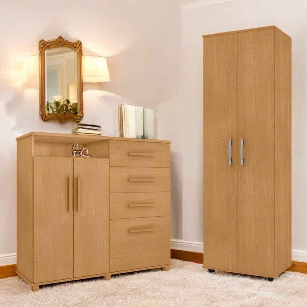 Conjunto De Cômoda E Multiuso Naturalle Para Quarto